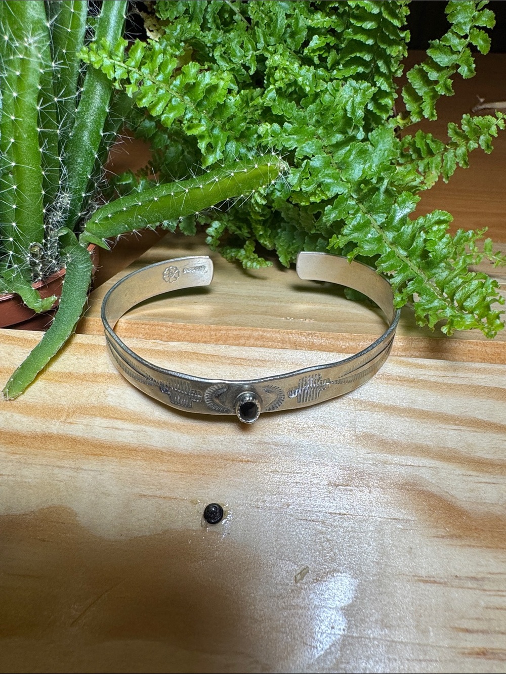 Sundance Silver-Tone Cuff Bracelet with Black Stone